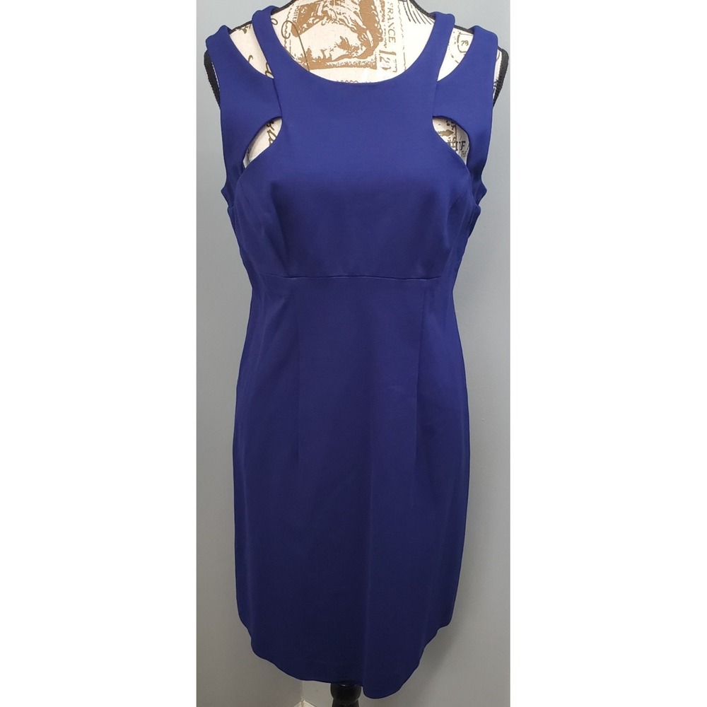 Betsey Johnson Cocktail Wedding Sheath Dress Women 12 Blue Lined Cutout Back Zip